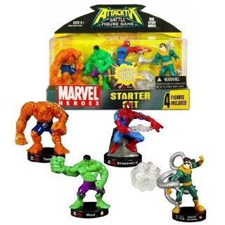 Hasbro Year 2006 ATTACKTIX Battle Figure Game Marvel Heroes Series 4 Pack 3 Inch Tall Figure Starter Set   THING, HULK, SPIDER MAN and DOCTOR OCTOPUS Electronics