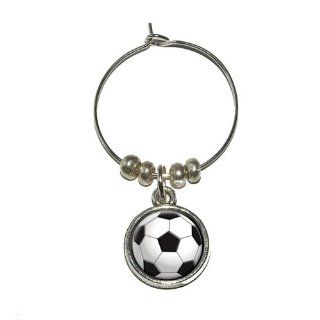 Soccer Ball Sporting Goods Sportsball Wine Glass Charm Drink Stem Marker Ring Kitchen & Dining