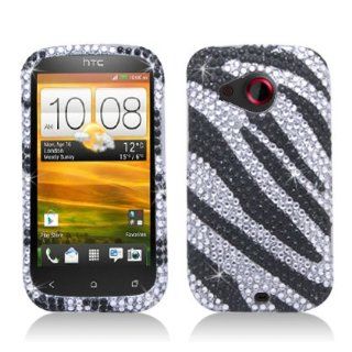 Aimo HTCDESIRECPCLDI652 Dazzling Diamond Bling Case for HTC Desire C   Retail Packaging   Zebra Black/White Cell Phones & Accessories