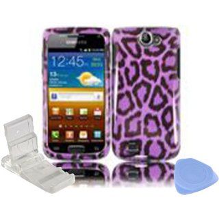Purple Black Leopard Design Snap on Hard Plastic Cover Faceplate Case for Samsung Exhibit 2 II 4G T679 + Screen Protector Film + Mini Adjustable Phone Stand Cell Phones & Accessories