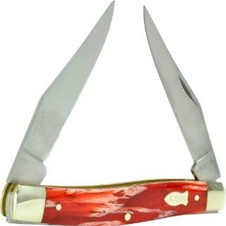 Schrade 77RM Old Timer Muskrat Knife with 2 Clip Blades, Red Marble Handle   Pocketknives  