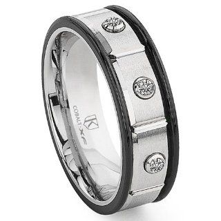 Cobalt XF Chrome 8MM Two Tone Diamond Wedding Band Ring Jewelry