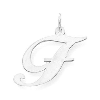 14k White Gold Medium Fancy Script Initial F Letter Charm YC653F Clasp Style Charms Jewelry