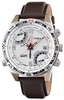 Timex Intelligent Quartz Flyback Chronograph Compass Cream Dial Brown Leather Strap T49866 Men Watches