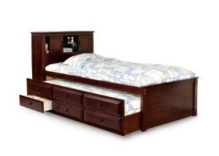 Furniture of America Cameron Twin Captain Bed with Trundle and Drawer Set, Cherry   Childrens Bed Frames