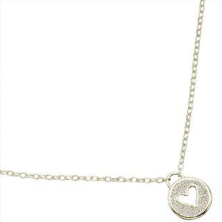 Sterling Silver Cut Out Heart Shape Circle CZ Necklace. FREE GIFT BOX. Jewelry