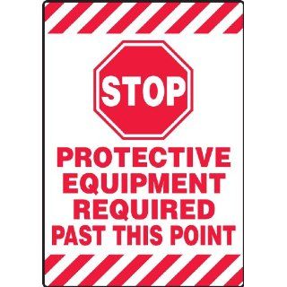 Accuform Signs PSR684 Slip Gard Adhesive Vinyl Mat Style Floor Sign, Legend "STOP PROTECTIVE EQUIPMENT REQUIRED PAST THIS POINT", 14" Width x 20" Length, Red on White Industrial Warning Signs