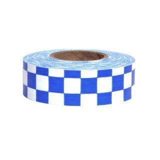 Presco CKWB 658 300' Length x 1 3/16" Width, PVC Film, Matte White and Blue Chekerboard Patterned Roll Flagging (Pack of 144) Safety Tape