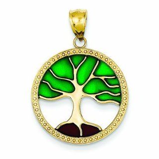 14K Gold Enameled Tree of Life Pendant Jewelry