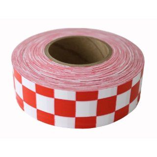 Presco CKWR 658 300' Length x 1 3/16" Width, PVC Film, Matte White and Red Chekerboard Patterned Roll Flagging (Pack of 144) Safety Tape