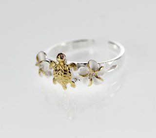 Sterling Silver Turtle /flower 2 tone Toe Ring Jewelry