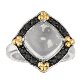 Designer Phillip Gavriel 18k Gold & Silver Collection Black Sapphire, Rock Crystal Ring, Size 8 Jewelry