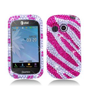 Aimo PNP6020PCLDI686 Dazzling Diamond Bling Case for Pantech Swift P6020   Retail Packaging   Zebra Hot Pink/White Cell Phones & Accessories
