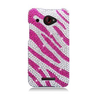 Aimo HTC6435PCLDI686 Dazzling Diamond Bling Case for HTC Droid DNA   Retail Packaging   Zebra Hot Pink/White Cell Phones & Accessories