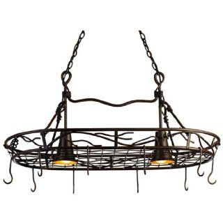 Steel Worx 3485BA Vine Oval Hanging Pot Rack with Grid and 2 Downlights with Bark Finish, Bark Kitchen & Dining