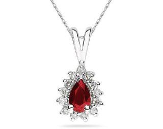 6X4mm Pear Shaped Ruby and Diamond Flower Pendant in 14k White Gold Jewelry