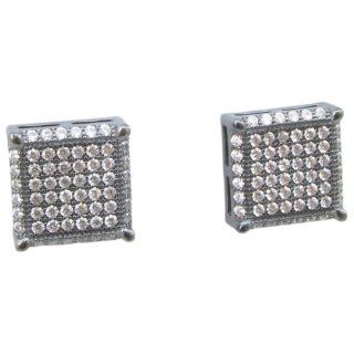 Mens .925 sterling silver White and black 6 row square earring MLCZ121 4mm thick and 10mm wide Size Stud Earrings Jewelry