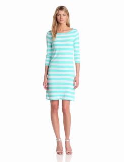 Three Dots Women's 3/4 Sleeve British Striped Knit Dress, Aquatic, X Small