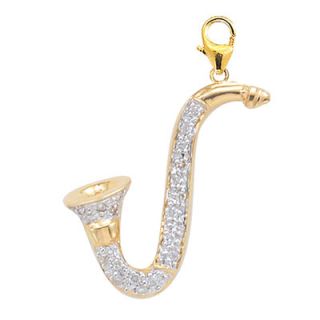 EZ Charms 14K Yellow Gold Diamond Saxophone Charm