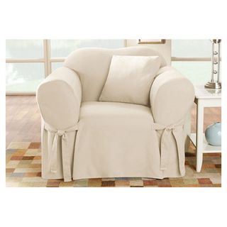 Sure Fit Cotton Duck Sofa T Cushion Slipcover for Chair in Natural