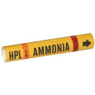 Brady 57966 Ammonia (IIAR) Pipe Markers, B 689, Black, Orange, Red On Yellow Pvf Over Laminated Polyester, Legend "HPL   Ammonia" Industrial Pipe Markers