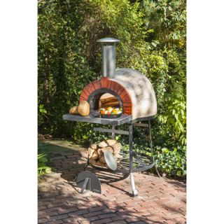 Rustic Cedar Outdoor Wood Fired Oven with Red Brick Arch