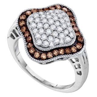 10K Yellow Gold Pave Set Chocolate Brown and White Round Diamonds Fashion Wedding Anniversary Ring (1.00 cttw G   H Color I1 Clarity ) Jewelry
