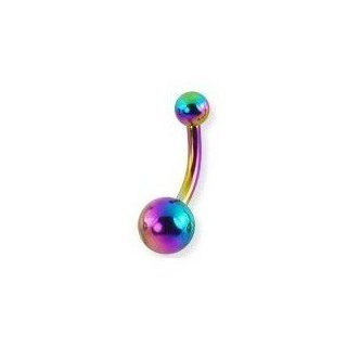Rainbow Anodized Navel Belly Button Ring w/ Balls   Body Piercing & Jewelry by VOTREPIERCING   Size 1.6mm/14G   Length 10mm   Small ball 05mm   Big ball 08mm Jewelry