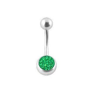 Navel Belly Button Ring w/ Balls & Dark Green Swarovski Diamonds   Body Piercing & Jewelry by VOTREPIERCING   Size 1.6mm/14G   Length 10mm   Small ball 05mm   Big ball 08mm Jewelry