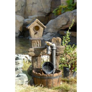 Polyresin and Fiberglass Tiered Bird House Fountain