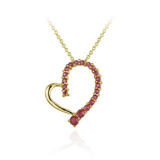 Gold Tone over Sterling Silver Ruby Floating Open Heart Pendant Jewelry