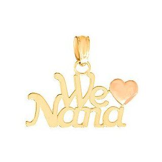 14k Gold Talking Necklace Charm Pendant, With Love Nana With Pink Heart Jewelry