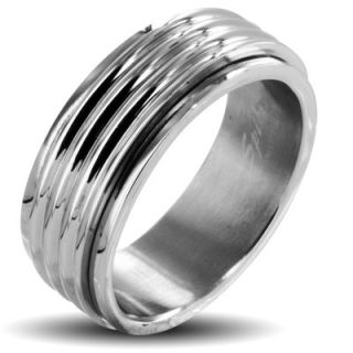West Coast Jewelry Mens Stainless Steel Grooved Spinner Band Ring