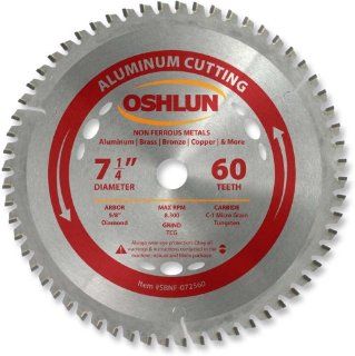 Oshlun SBNF 072560 7 1/4 Inch 60 Tooth TCG Saw Blade with 5/8 Inch Arbor (Diamond Knockout) for Aluminum and Non Ferrous Metals   Circular Saw Blades  