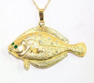 14K Gold Fluke Fish Charm. Jewelry