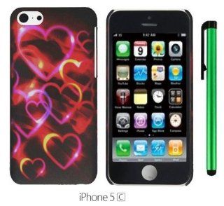 Neon Colorful Heart Jumping Premium Design Protector Hard Cover Case for APPLE IPHONE 5C (For the Colorful) + 1 of New Metal Stylus Touch Screen Pen Cell Phones & Accessories