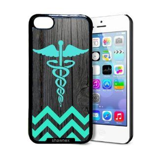 Shawnex Teal Rn Nurse Medical On Dark Wood iPhone 5C Case   Thin Shell Plastic Protective Case iPhone 5C Case Cell Phones & Accessories