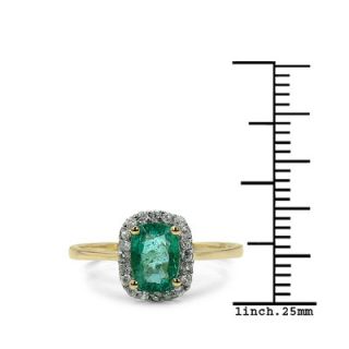 JewelzDirect 10K Yellow Gold Cushion Cut Zambian Emerald Halo Ring