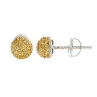 Yellow Diamond Round Ball Men's Stud Earrings 10 KT White Gold Jewelry