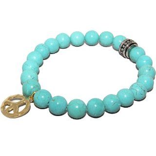 Turquoise Stretch Bracelet with Peace Sign Charm & Stainless Steel Bead Accent Jewelry