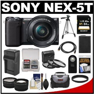 Sony Alpha NEX 5T Digital Camera Body & 16 50mm Lens (Black) with 64GB Card + Battery + Charger + Case + 3 UV/CPL/ND8 Filters + Tripod + Tele/Wide Lenses Kit  Compact System Digital Cameras  Camera & Photo
