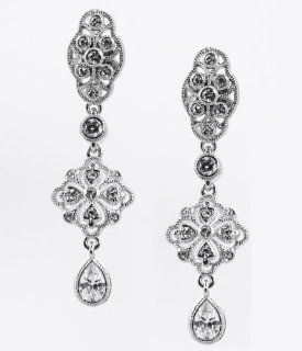 Eliot Danori Earrings, Silver Tone Open Work Cubic Zirconia Drop Earrings Jewelry