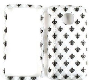 CELL PHONE CASE COVER FOR LG OPTIMUS 2 II AS 680 BLACK WHITE FLUER DE LIS ON GRAY Cell Phones & Accessories