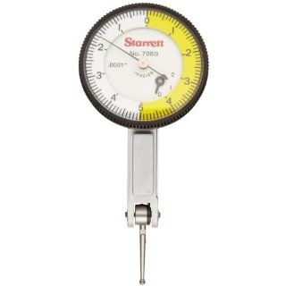 Starrett 708BZ Dial Test Indicator without Attachments, Dovetail Mount, White Dial, 0 5 0 Reading, 1.375" Dial Dia., 0 0.02" Range, 0.0001" Graduation