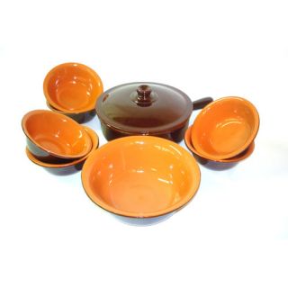 Italian Terracotta Multi Use Pan with Lid and 6 Piece Bowl Set