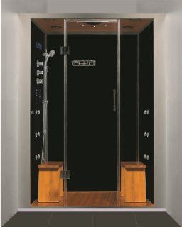 Eagle Bath WS 112 B Steam Shower Enclosures Pivot Door Unit (Black) 59"W x 37"L x 93"H   Bathroom Hardware  