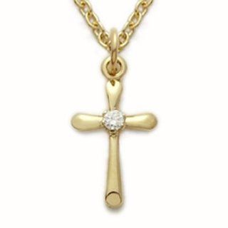 Highest Quality 14K Gold over .925 Sterling Silver Cross Pendant Necklace with Diamond Like CZ Stone Christian Jewelry w/Chain Necklace 16" Length Pendant Necklaces Jewelry