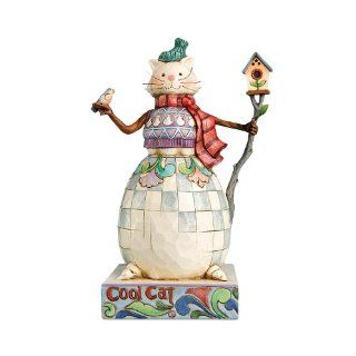 Jim Shore Heartwood Creek Cat Snowman with Bird and Birdhouse Figurine, 7 3/4 Inches   Holiday Figurines