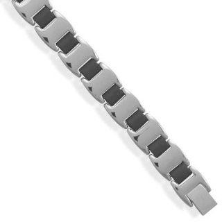 22945 8" 316L stainless steel and black plastic link bracelet. Bracelet is 10.5mm and has a fold over clasp closure. chain bracelet circle stone precious metal guy boy man men lady arm hand beuatiful gift present stars