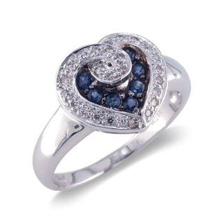 14K White Gold Heart Shaped Diamond and Sapphire Ring Size 6.5 Elite Sophisticate Jewels Jewelry